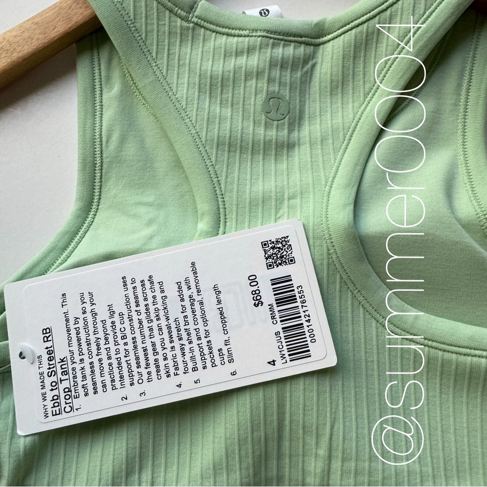*SOLD* NWT Lululemon Ebb to Street Crop Racerback Tank Top Creamy Mint 4 - Picture 4 of 7